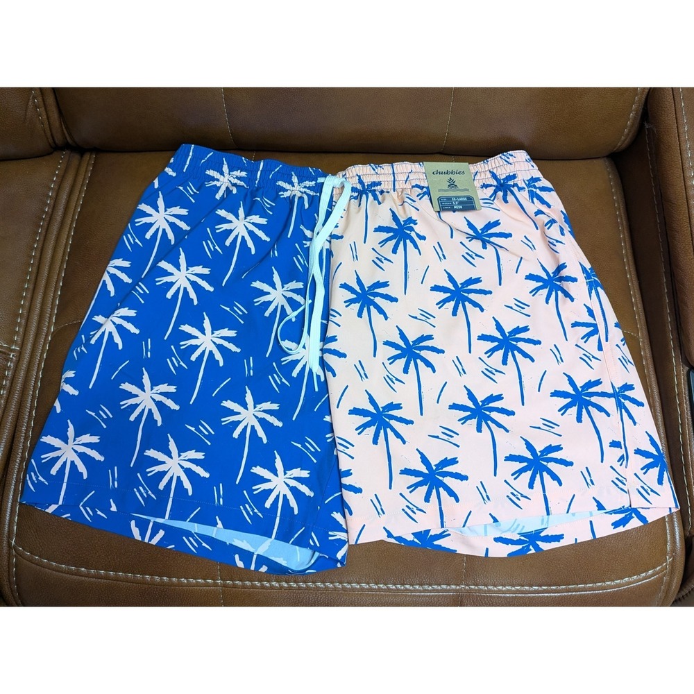 Chubbies Mens Swim Trunks XXL 5.5 Inseam Blue Pink Palm Tree Mesh Liner NWT